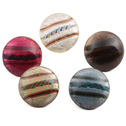 Lot (5) Antique Czech foil under rainbow bicolor striped glass lampwork buttons 14mm