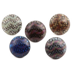 Lot (5) Antique Czech check foil under rainbow bicolor striped glass lampwork buttons 14mm