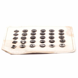 Sample card (30) Czech 1920s silver metallic geometric black glass buttons