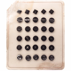 Sample card (30) Czech 1920s silver metallic geometric black glass buttons