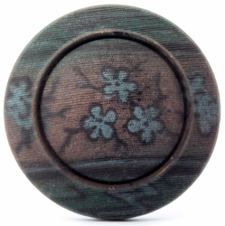 Czech antique imitation fabric floral painted black glass button 27mm