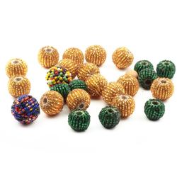 Lot (25) Vintage Czech seed glass bead lariat wood ball beads