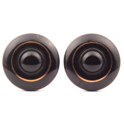 Lot (2) Czech hand gold gilt black domed glass button elements cabochons 29mm