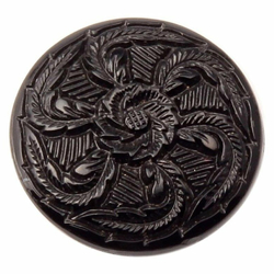 Czech vintage floral black glass cabochon 23mm