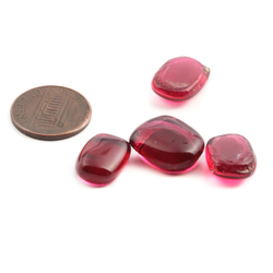 Lot (4) large C19th Czech antique cranberry pink glass cabochon drops