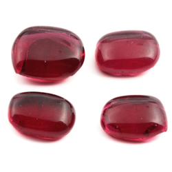 Lot (4) large C19th Czech antique cranberry pink glass cabochon drops