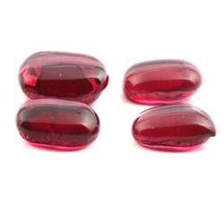 Lot (4) large C19th Czech antique cranberry pink glass cabochon drops