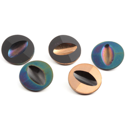 Lot (5) Antique Czech metallic lustre black glass buttons 23mm