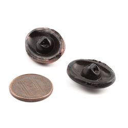 Lot (2) Antique Czech metallic lustre fine ribbed oval black glass buttons 23mm