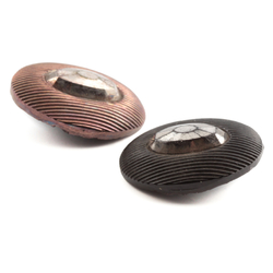 Lot (2) Antique Czech metallic lustre fine ribbed oval black glass buttons 23mm