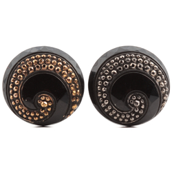 Lot (2) Antique Czech gold and silver lustre imitation marcasite black glass buttons 23mm