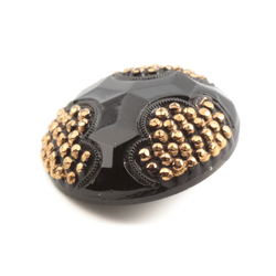 Antique Czech gold gilt imitation marcasite black glass button 23mm