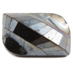 Antique Czech silver lustre rectangle faceted black glass button 27mm