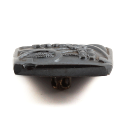 Antique Art Nouveau Czech pewter lustre square black glass flower button 18mm