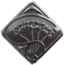 Antique Art Nouveau Czech pewter lustre square black glass flower button 18mm