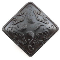 Antique Art Nouveau Czech pewter lustre square black glass button 18mm