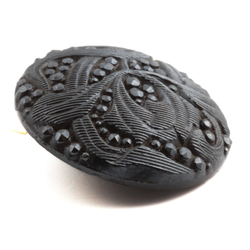 Antique Art Nouveau Czech pewter lustre marcasite lacy flower glass button 23mm