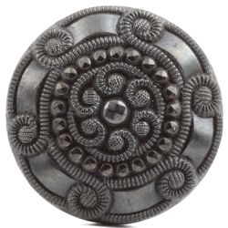 Antique Art Nouveau Czech pewter lustre imitation marcasite scrolls glass button 23mm