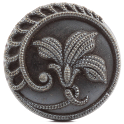 Antique Art Nouveau Czech pewter lustre ribbed flower glass button 20mm