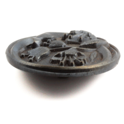 Antique Art Nouveau Czech pewter lustre floral scroll glass button 23mm