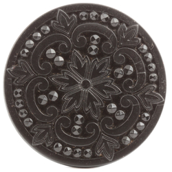 Large Antique 1880's Czech imitation marcasite black flower glass button 32mm