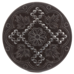 Large Antique C19th Czech imitation marcasite black flower glass button 32mm