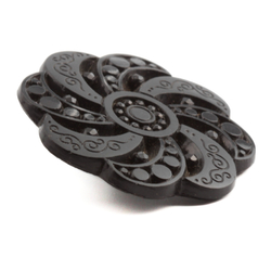 Large Antique C19th Czech imitation marcasite black etched flower glass button 32mm