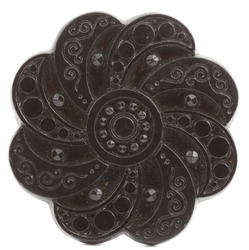 Large Antique C19th Czech imitation marcasite black etched flower glass button 32mm