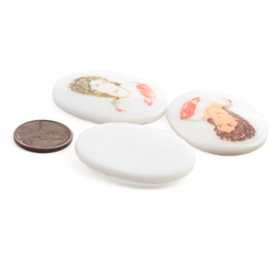 Lot (3) Vintage Limoges style oval white cameo portrait cabochons 40x30mm