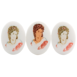 Lot (3) Vintage Limoges style oval white cameo portrait cabochons 40x30mm
