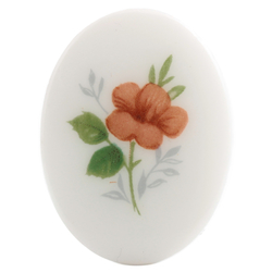 Vintage Limoges style orange flower oval white cabochon 40x30mm