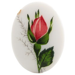 Vintage Limoges style pink flower oval white cabochon 40x30mm