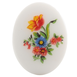 Vintage Limoges style wild flowers bouquet oval white cabochon 40x30mm