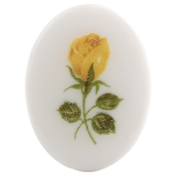 Vintage Limoges style yellow rose flower oval white cabochon 40x30mm
