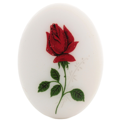 Vintage Limoges style red rose flower oval white cabochon 40x30mm