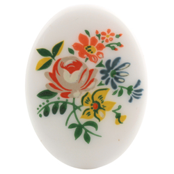 Vintage floral bouquet oval white cabochon 40x30mm Limoges style 