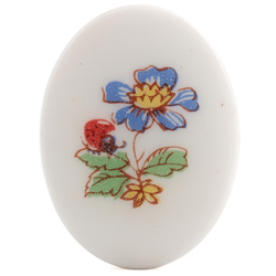 Vintage blue flower and ladybird oval white cabochon 40x30mm Limoges style 
