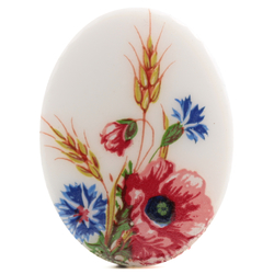 Vintage wild flowers and corn oval white cabochon 40x30mm Limoges style 