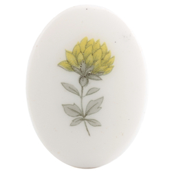 Vintage yellow Dahlia flower oval white cabochon 40x30mm Limoges style 