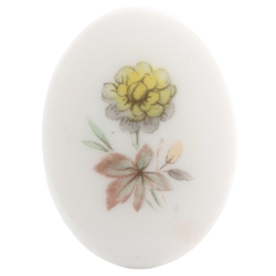 Vintage yellow floral oval white cabochon 40x30mm Limoges style 