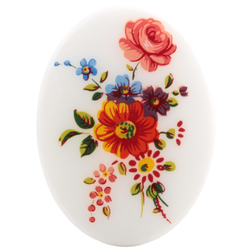 Vintage wild flowers bouquet oval white cabochon 40x30mm Limoges style 