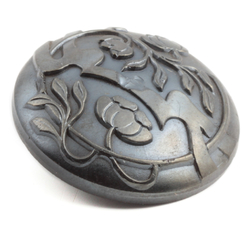 Antique Art Nouveau Czech pewter lustre floral glass button 27mm damaged