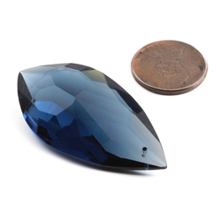 Czech antique hand cut montana blue oval teardrop pendant glass bead 45mm