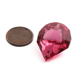 Czech antique hand cut fuchsia pink teardrop pendant glass bead 30mm