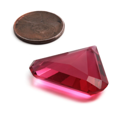 Czech antique hand cut fuchsia pink triangle pendant glass bead 27x29mm