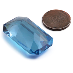 Large antique Czech hand cut sapphire blue octagon glass rhinestone 35x20mm