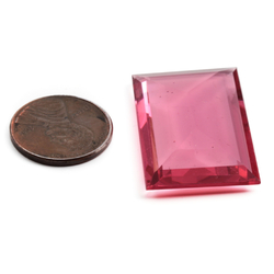 Large antique Czech hand cut fuchsia pink rectangle glass rhinestone 33x20mm