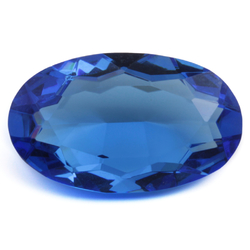 Large antique Czech hand cut sapphire blue oval glass rhinestone 41x25mm