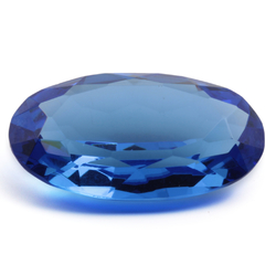 Large antique Czech hand cut sapphire blue oval glass rhinestone 41x25mm