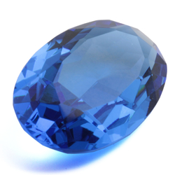 Large antique Czech hand cut sapphire blue oval glass rhinestone 41x25mm